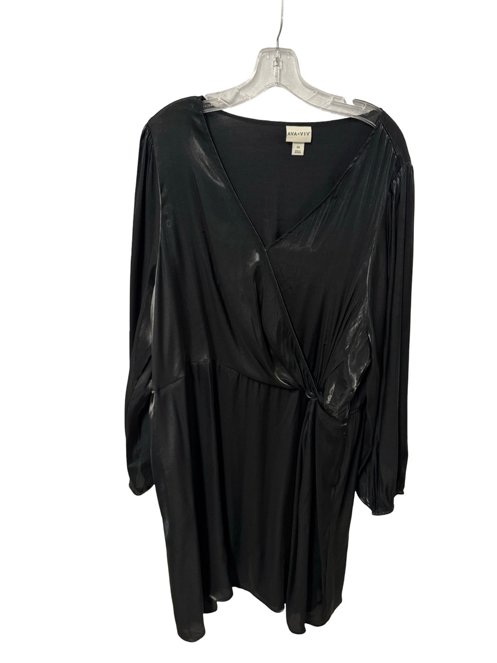 Ava & Viv Charcoal Satin-Look Long Sleeve Wrap Dress - Picture 2 of 5
